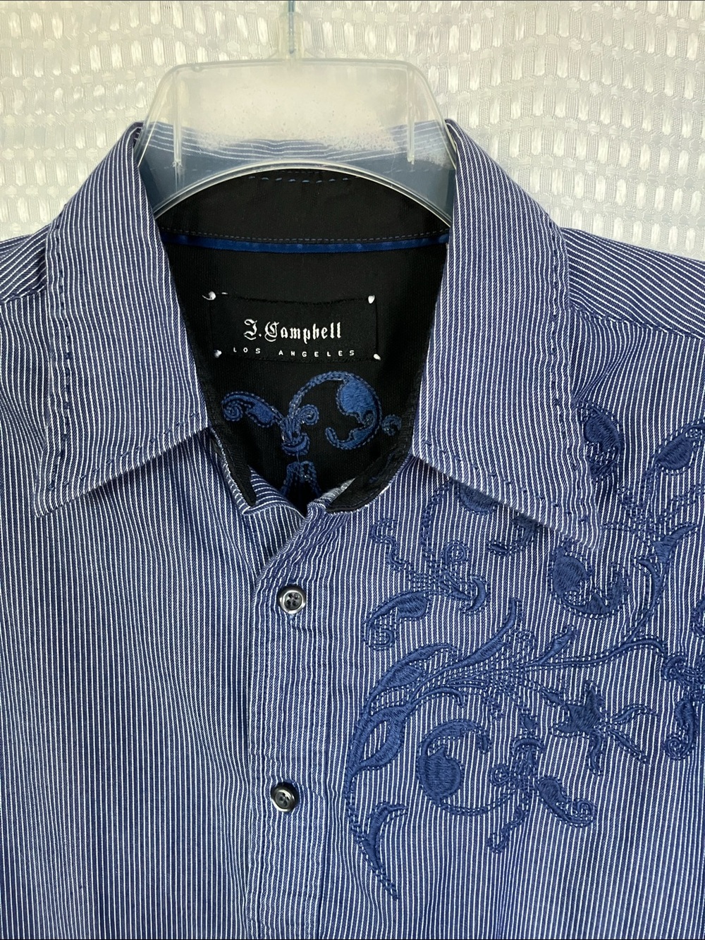 J. Campbell Los Angeles Embroidered Pinstripe Cotton Shirt Men's Med Slim Fit